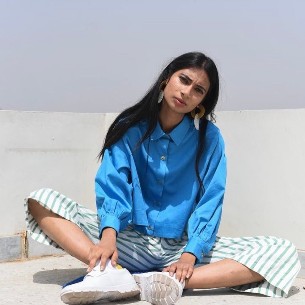 Maggie Jayne Blue Cropped Blouse